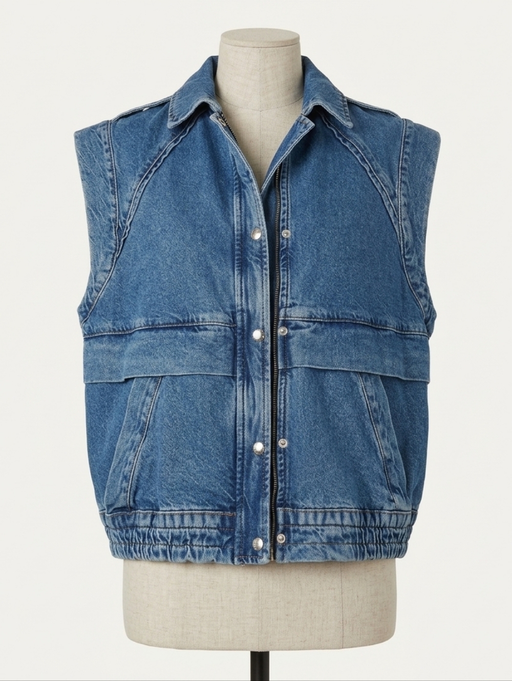 ba&sh Ruben Denim Vest Jacket Oversized Sleeveless Mid-Blue Wash - Size 1 (S)